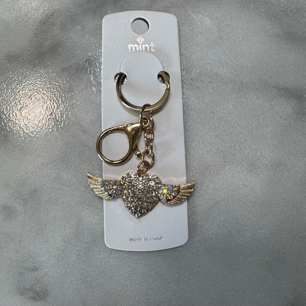 Heart with Wings Rhinestone Keychain Bag Purse Charm Accessories Choice of 1